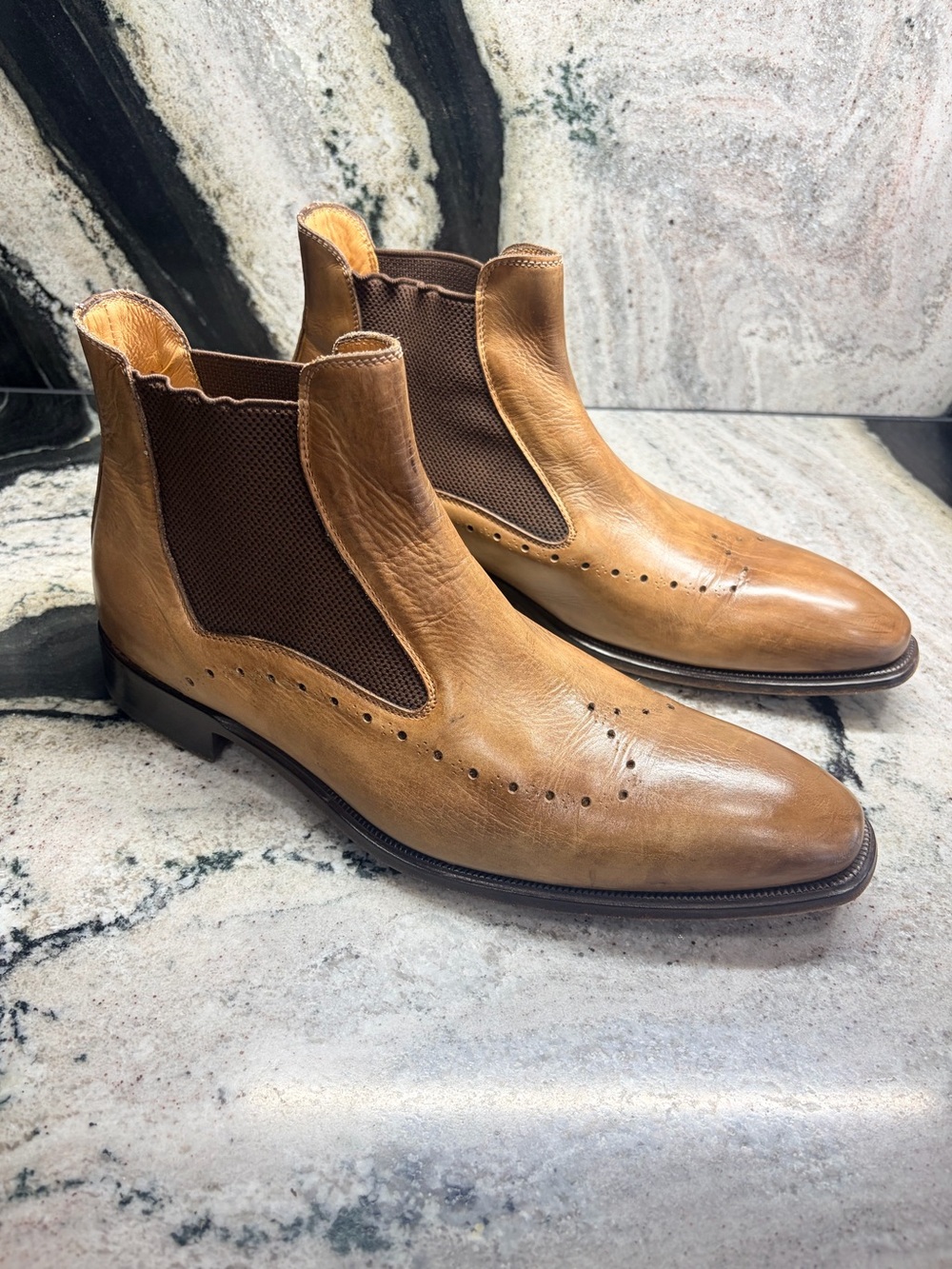 Stefano Branchini Tan Brogue Chelsea Boots Men’s Size 9 UK 10 US Made Italy